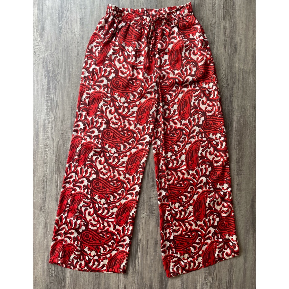 Michael Kors Red and White Paisley Pants Size 2